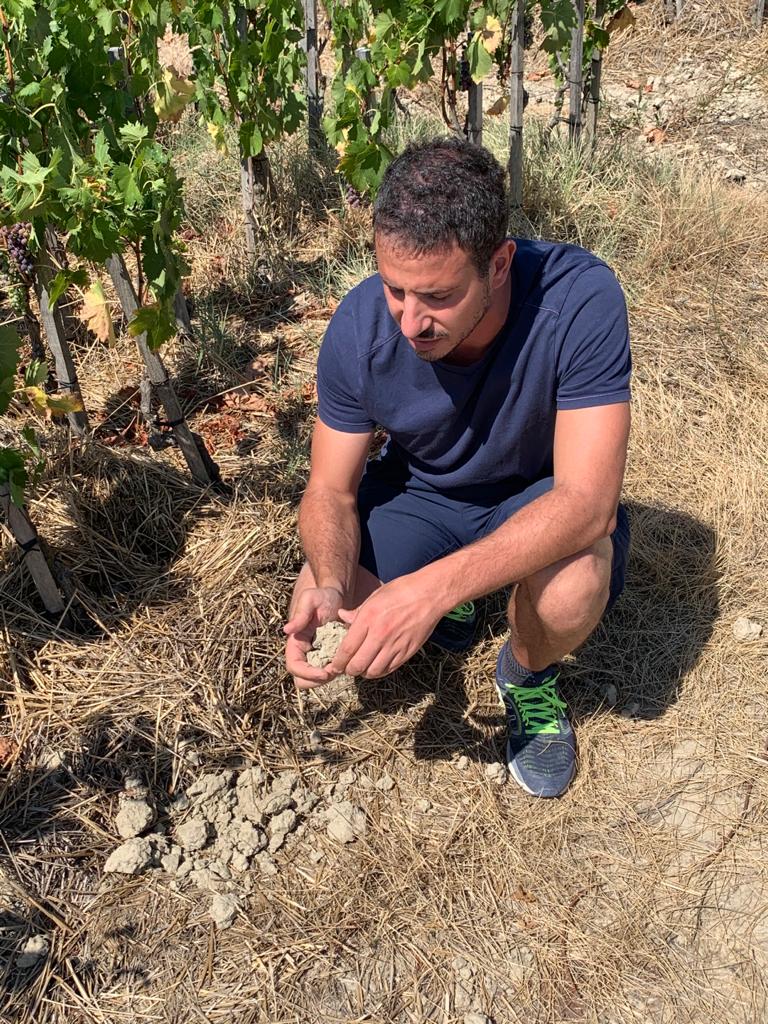 Roger Bissell exploring Italian wine and food at the Podere Le Ripi winery in Montalcino