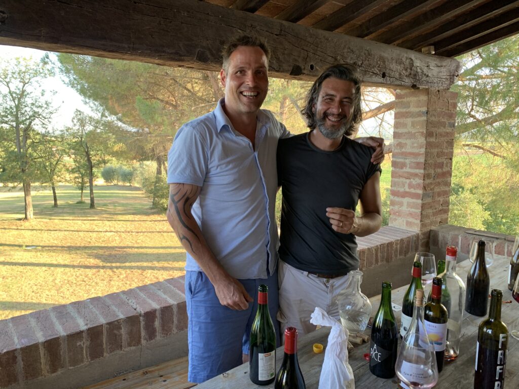 Roger Bissell and Stefano Amerighi tasting his Tuscan Wine Syrah